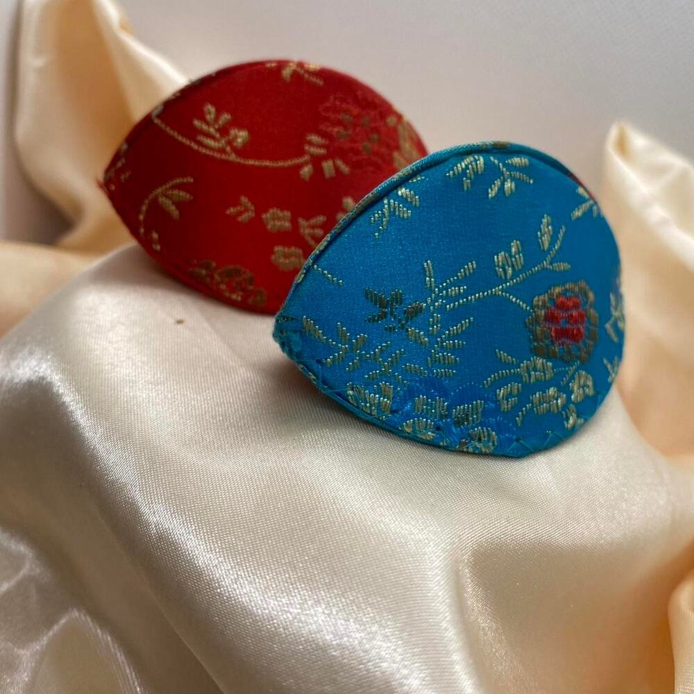 Vintage Brocade Silk Coin Purse Set Red Blue Asian Floral Lucky Pouches Trinket